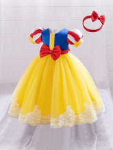 Young Girls' Yellow Tulle Glamorous Princess Dress With Hairband, Suitable For Costume Parties